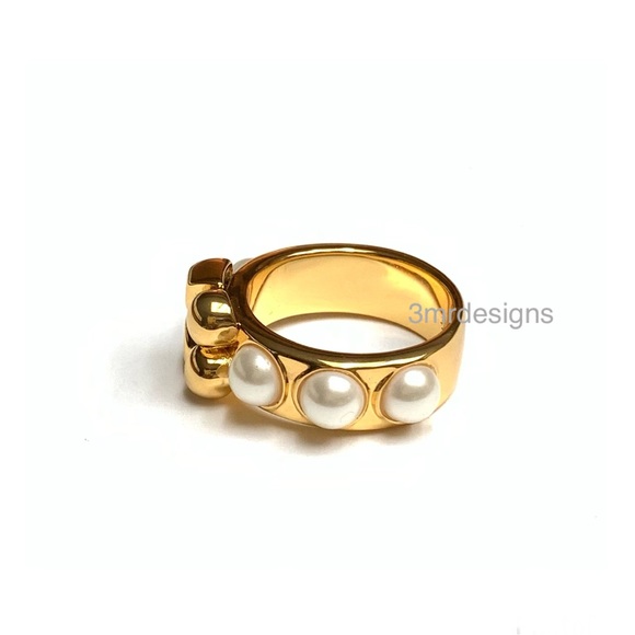 NWT Kate Spade ♠️ NOEL 12-K Matte Gold Plated Brass Glass Pearls Chunky Ring - Picture 10 of 11